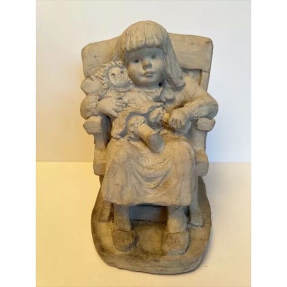 Austin Sculpture Girl & Babydoll In Rocking Chair Figurine Neutral 80s Collector - Picture 2 of 13